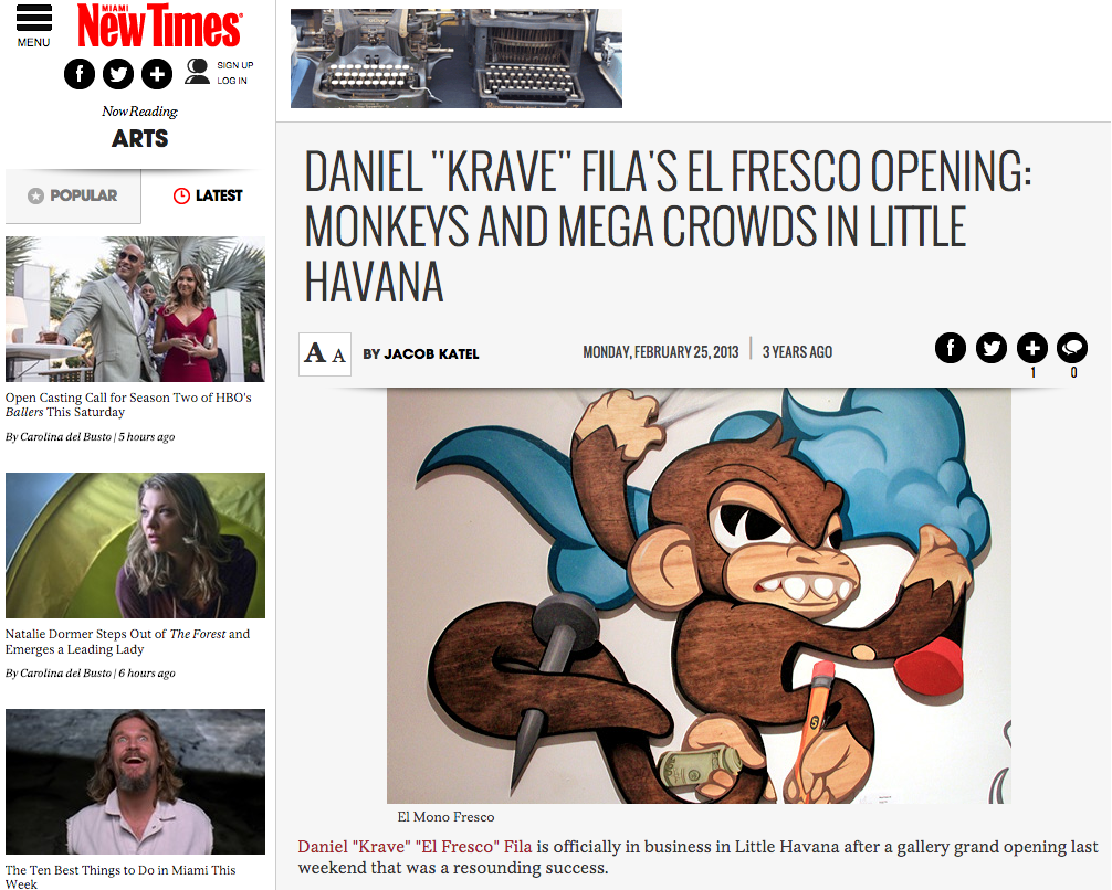 Miami New Times  Daniel Krave Filas El Fresco Opening...